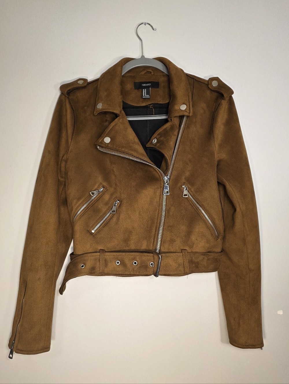Forever 21 Women's Tan Suede Moto Jacket